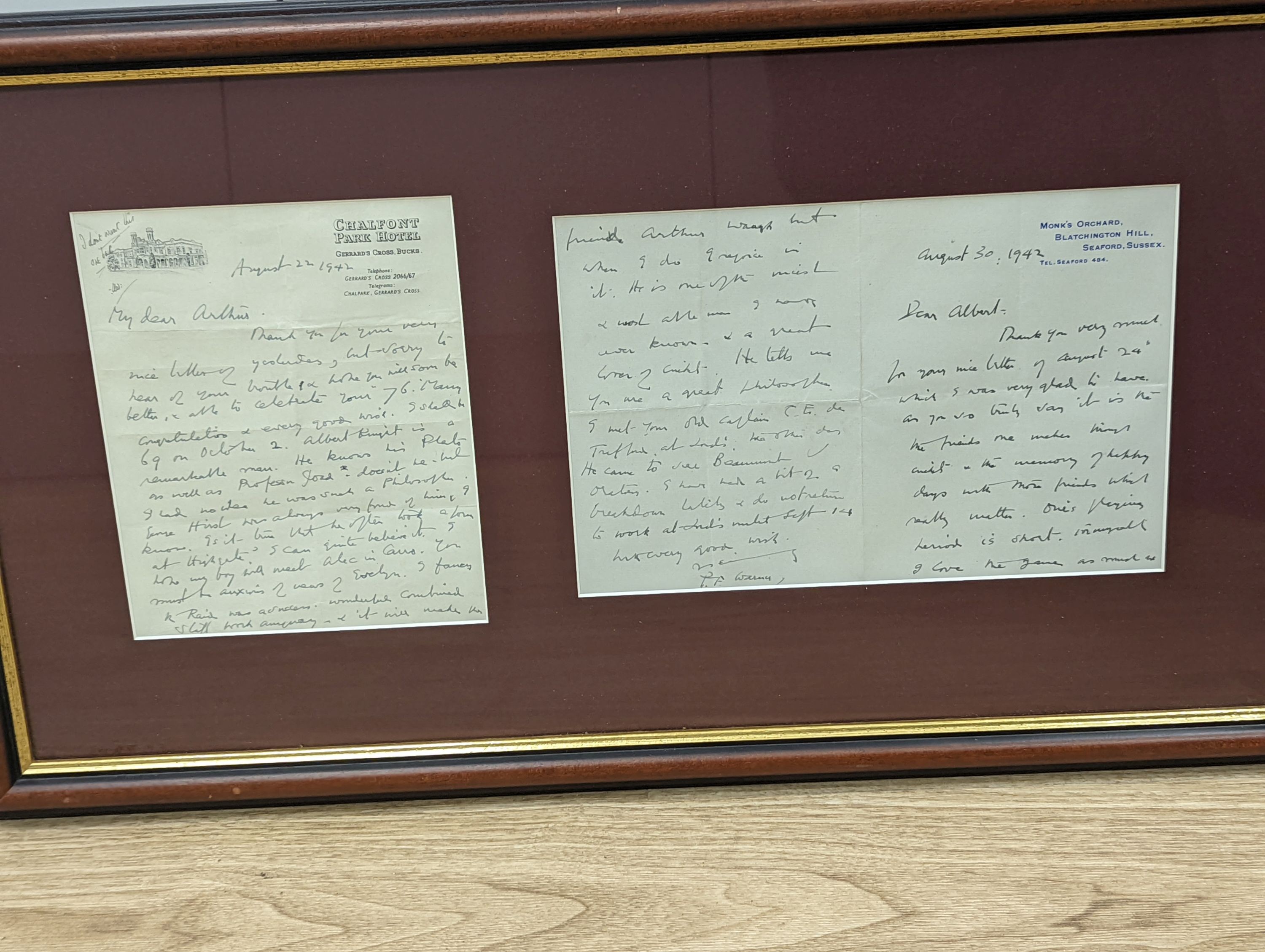 Ashes Cricket memorabilia: England Touring Australia, 1903-4, framed autographs of the England players on a photo of RMS Orontes and a framed letter written by the former captain of the Ashes tour Sir Pelham Francis ‘Plu